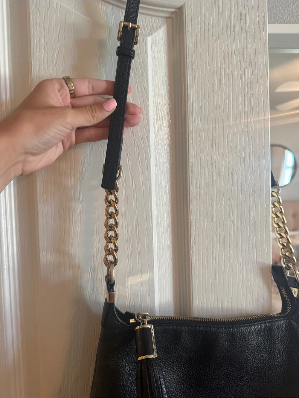 Michael Kors Black Pebbled Leather Crossbody Bag with Gold Hardware